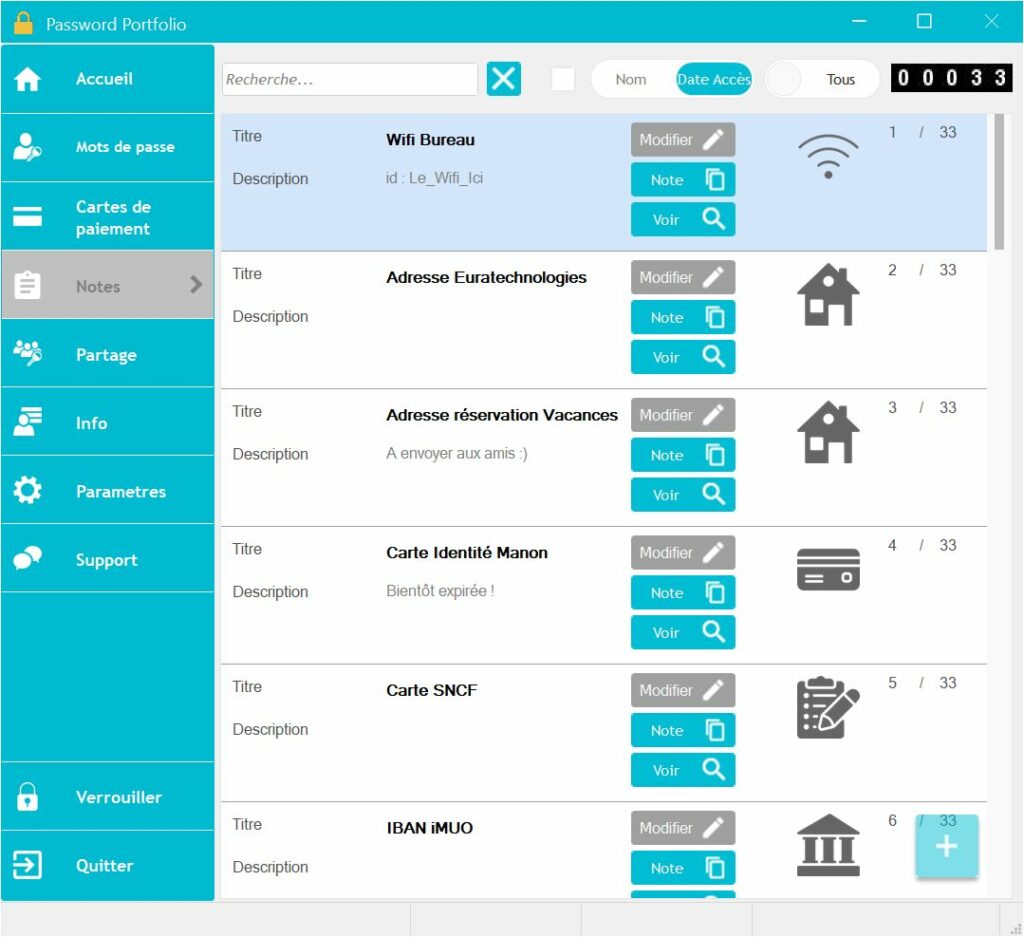 Password Portfolio - notes view